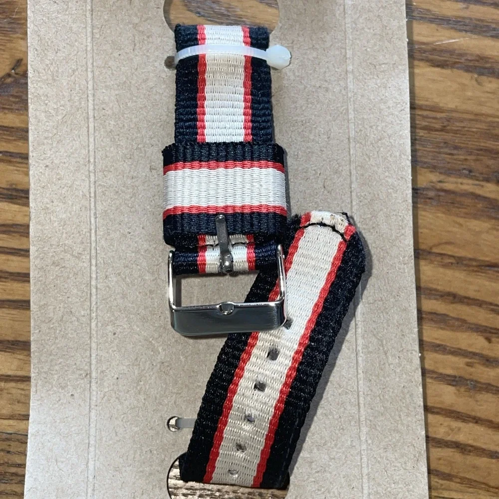 Disney Licensed Wrist Watch Mickey Mouse Black Silhouette‎ Red Blue Striped Band